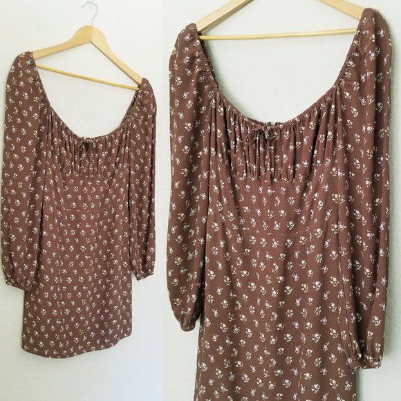Aritzia Sunday Best Delilah Floral Long Sleeve Mini Dress M Brown Ditsy Milkmaid - Picture 10 of 16